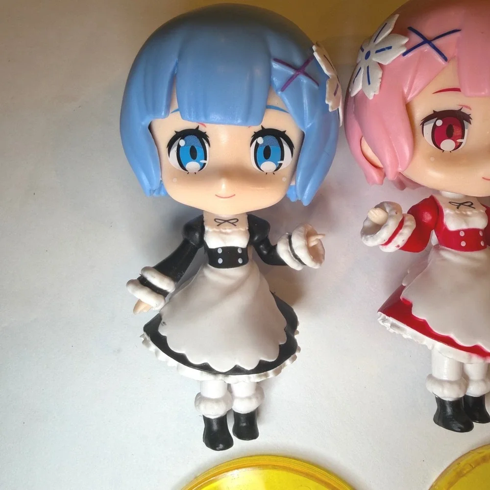 Re Zero Rem Ram Emilia Chibi Figure Set 3 Inch Anime Miniatures with 2 Stands